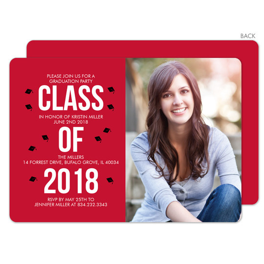 Red Graduation Cap Confetti Photo Invitations